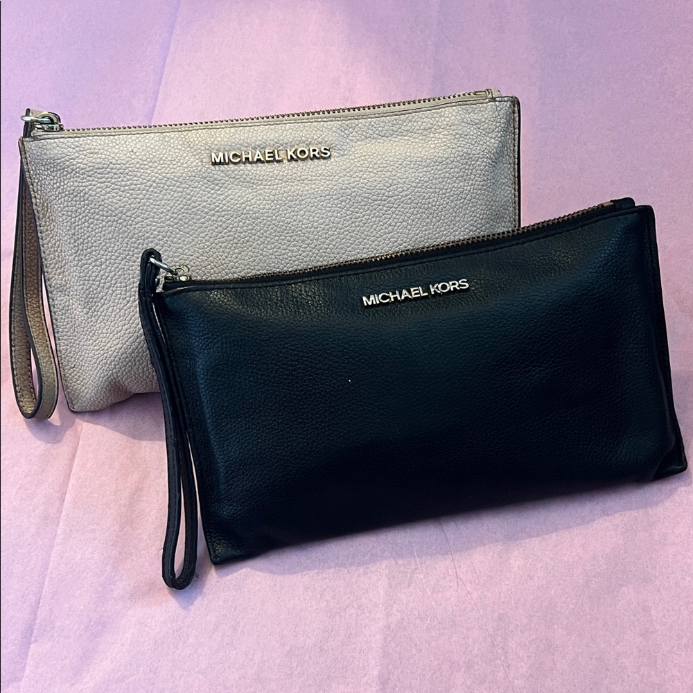 Michael Kors Black and Beige Wristlet Duo